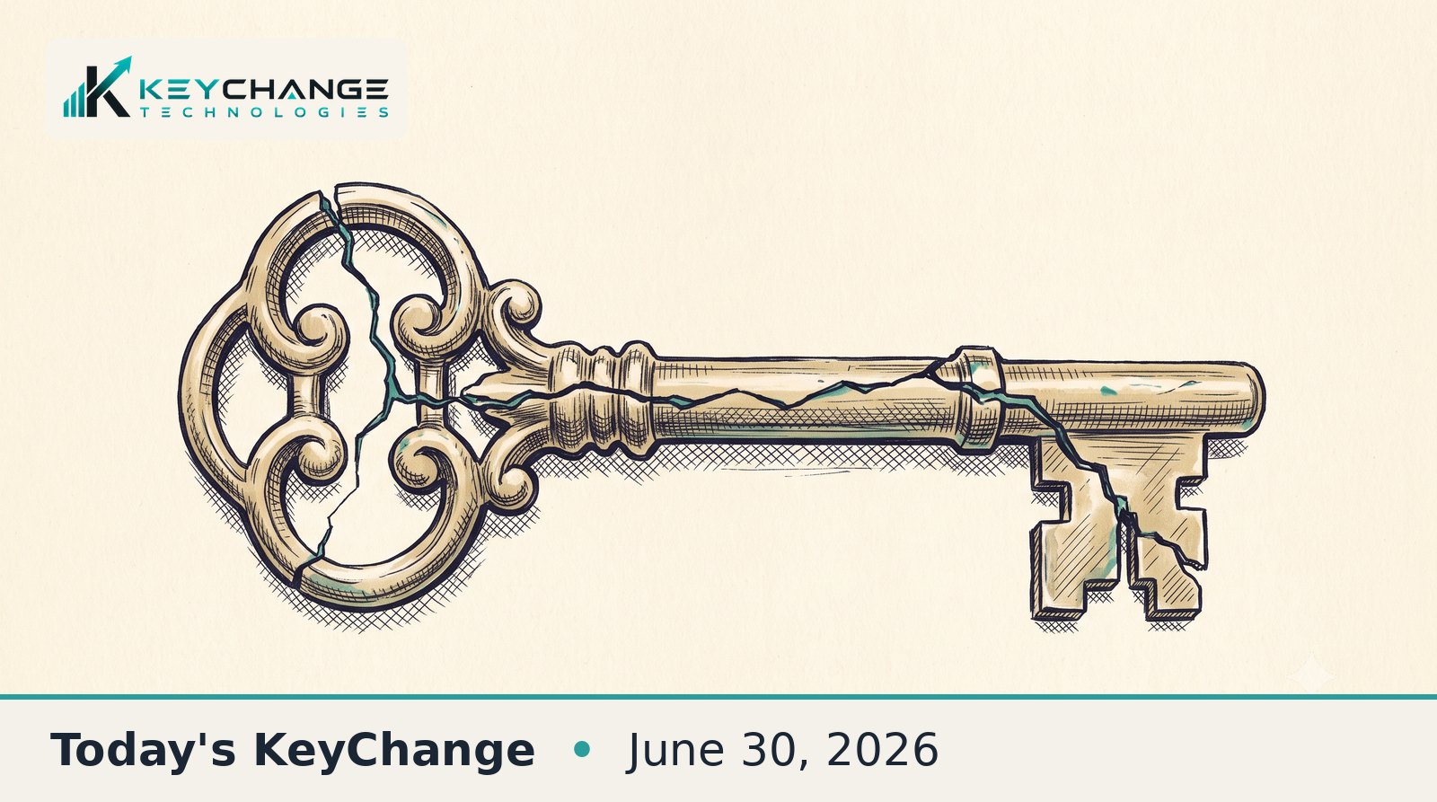 Hand-drawn pen-and-ink editorial illustration of an ornate brass key with a crack splitting through it, symbolizing a critical flaw in the libssh2 SSH library.