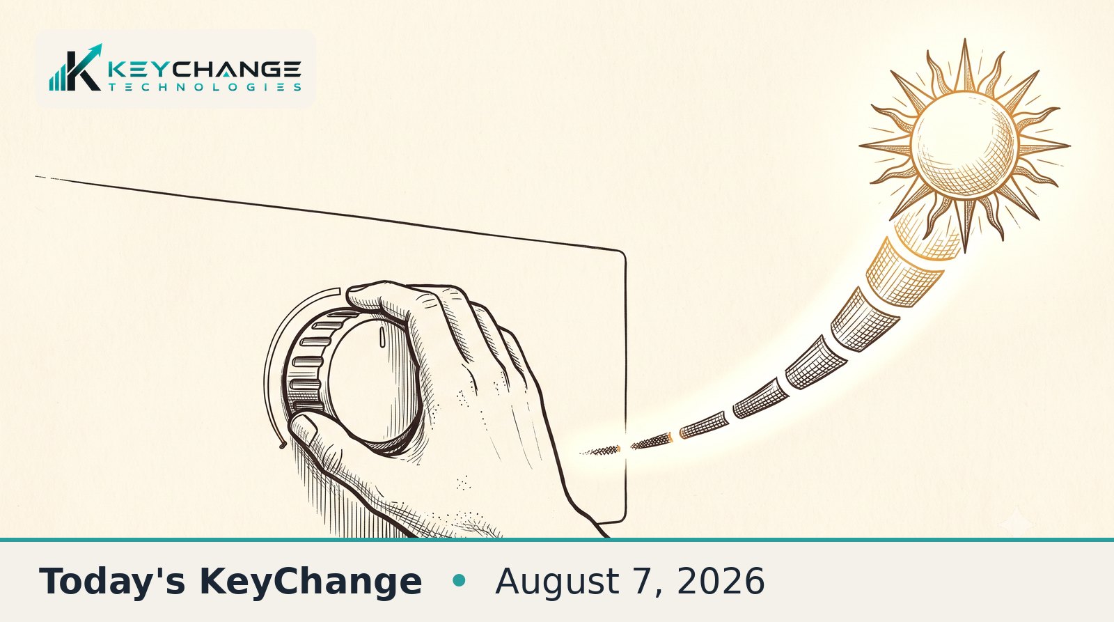 A pen-and-ink editorial illustration of a hand turning a large dial whose glow rises from a faint ember to a radiant sun, symbolizing dialing up AI reasoning effort.