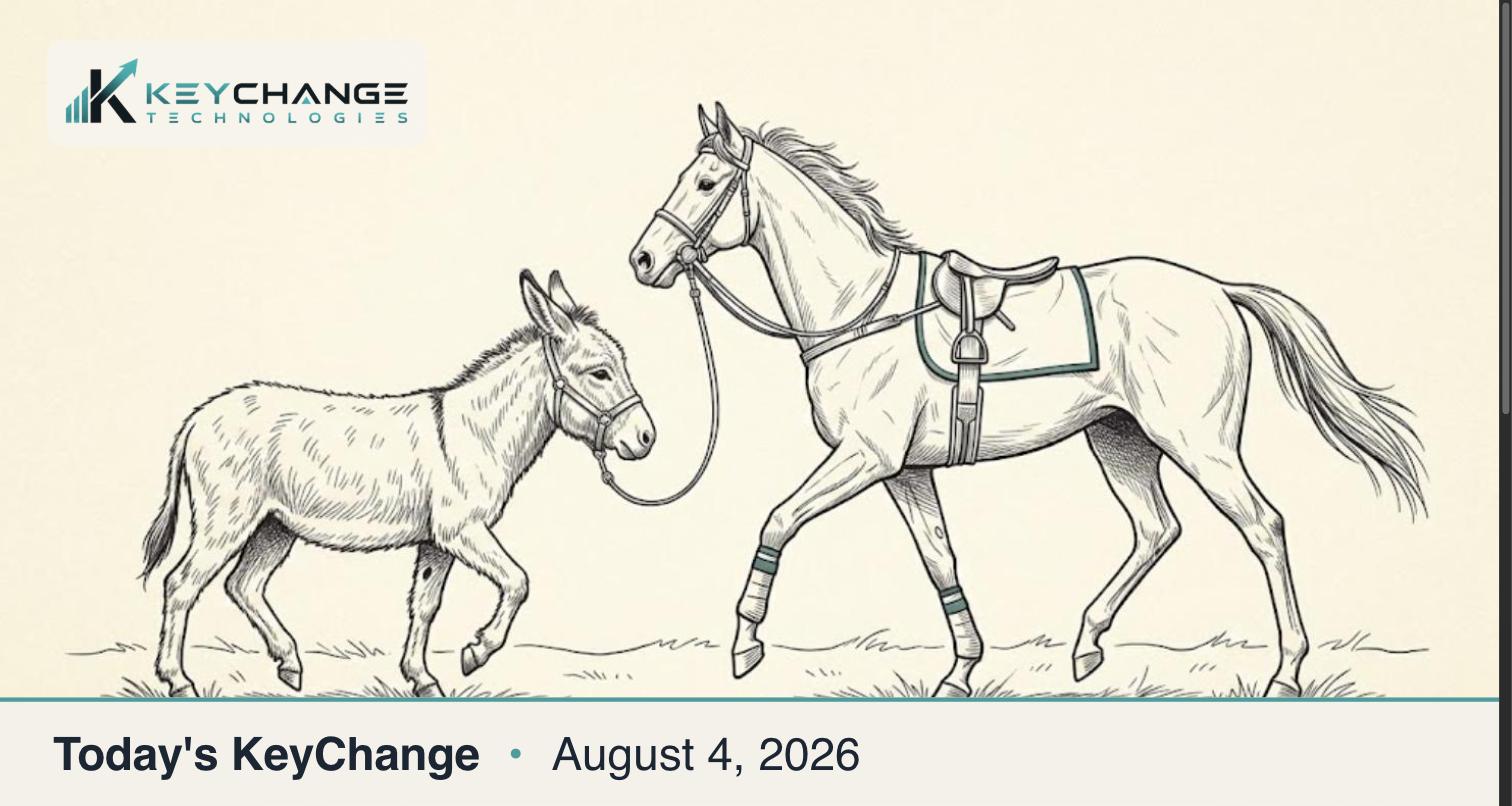 Pen-and-ink editorial illustration: a small plain shaggy donkey walking alongside a tall elegant thoroughbred racehorse in fine tack, the two matched together on open cream ground.