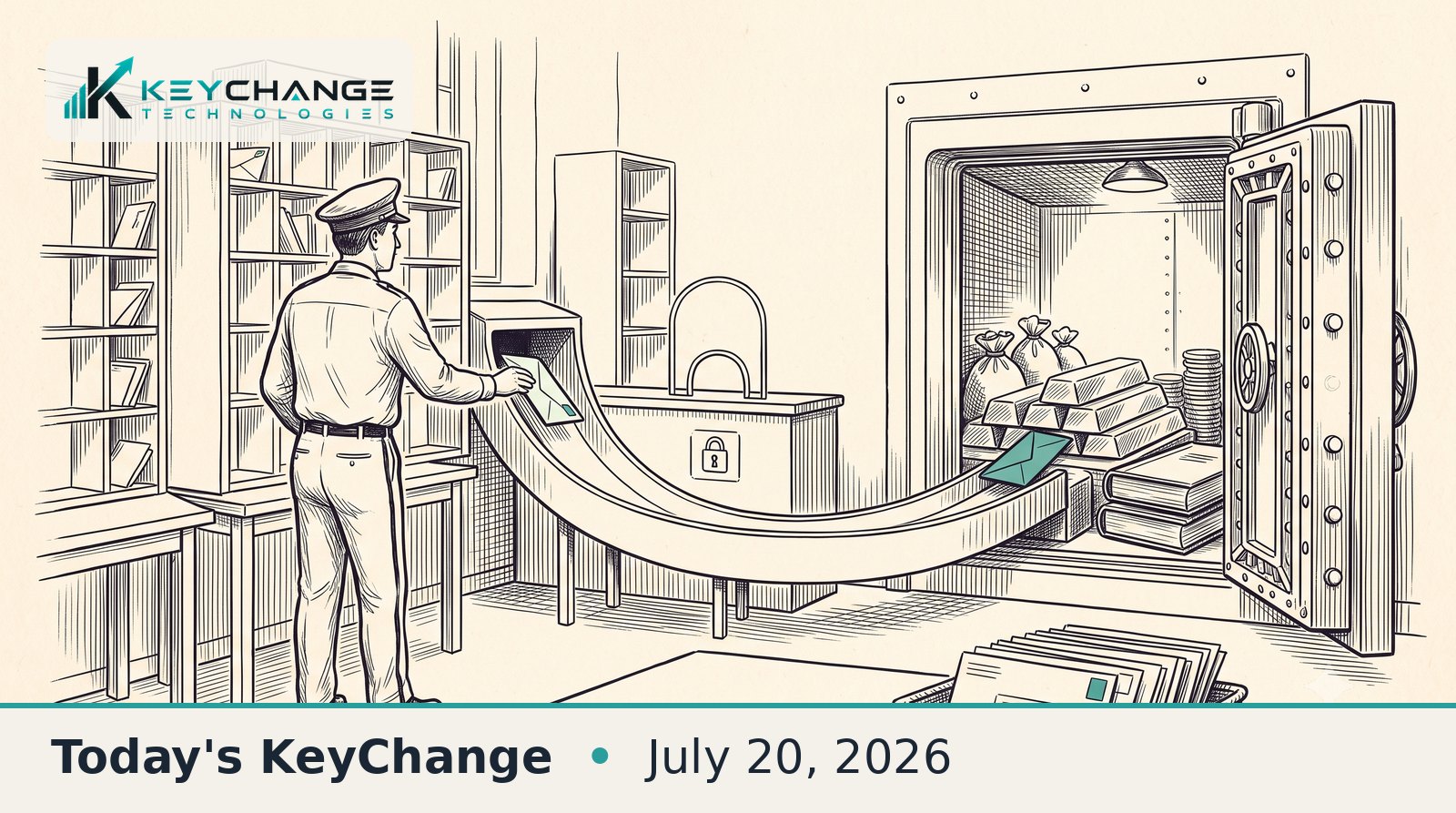 Pen-and-ink illustration of a distracted mail clerk pushing an envelope down a chute that misroutes it straight into an open bank vault, a metaphor for an unauthenticated request reaching privileged code.